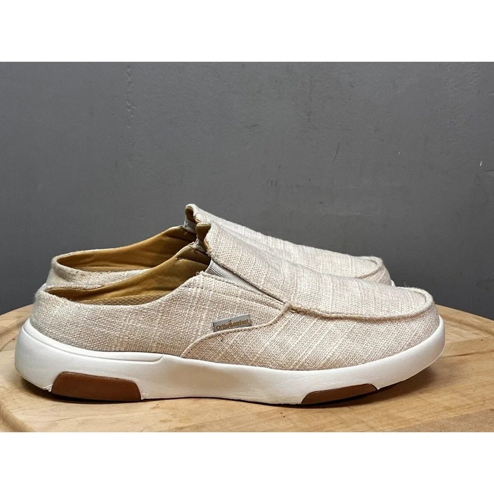 OrthoComfoot Mules‎ Mens EU 42 Beige Slip On Backless Loafer Casual Canvas